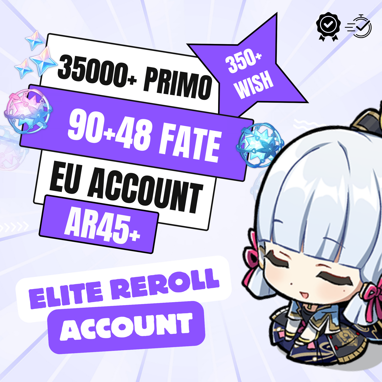 Genshin Impact Elite Reroll Account with 35K Primogems, AR45+, EU Server