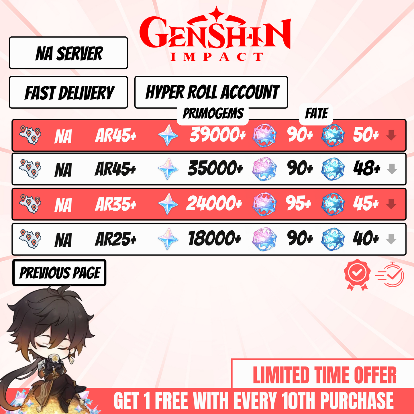 Genshin Impact Reroll Accounts – NA Server | 18K to 51K Primogems
