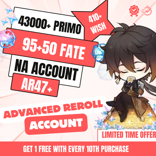 Genshin Impact Advanced Reroll – 43K Primogems, AR47+ | NA Server
