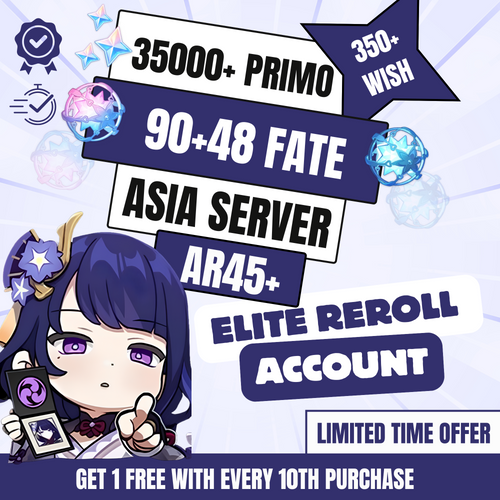Genshin Impact Elite Reroll Account with 35K Primogems, AR45+, Asia Server
