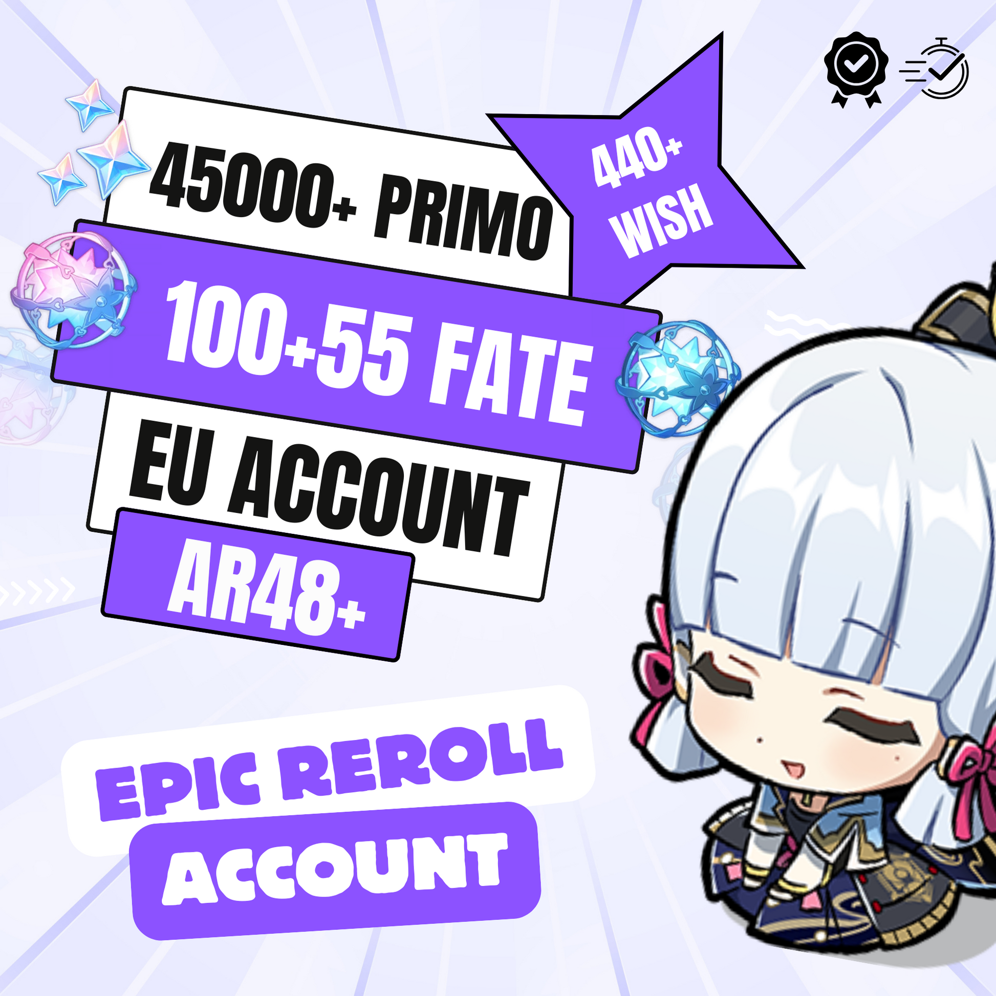 Genshin Impact Epic Reroll Account with 45K Primogems, AR48+, EU Server
