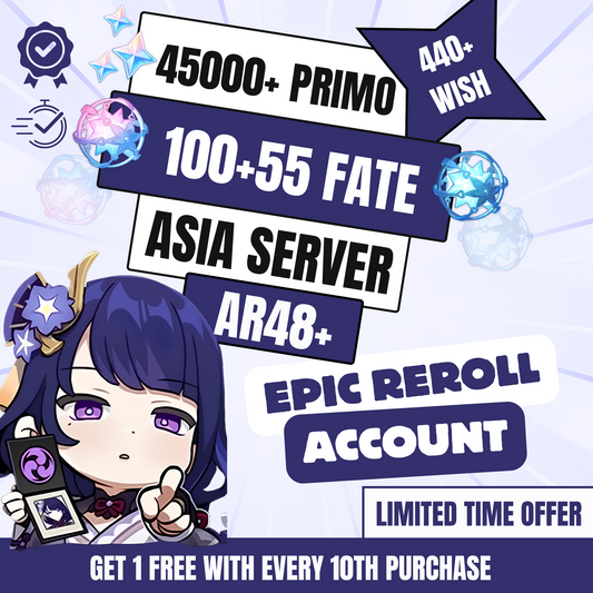 Genshin Impact Epic Reroll Account with 45K Primogems, AR48+, Asia Server
