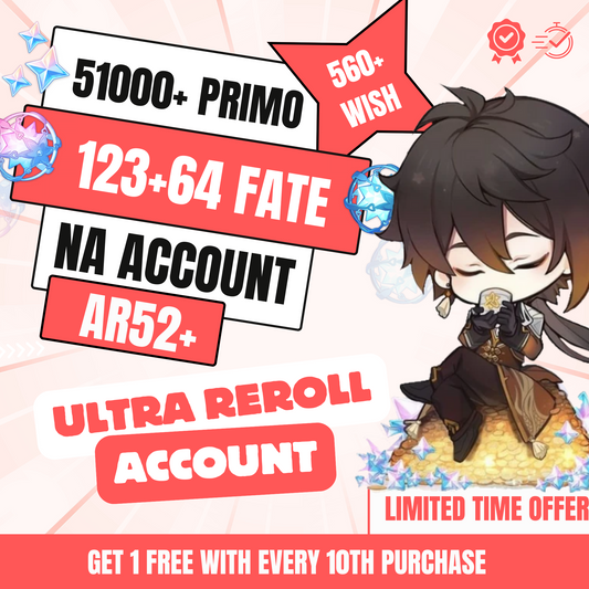 Genshin Impact Ultra Reroll Account with 51K Primogems, AR52+, NA Server