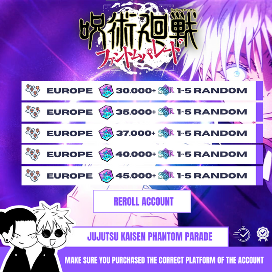 Premium Jujutsu Kaisen Phantom Parade Reroll Account for Sale – Unlock exclusive characters and experience rapid progression with our expertly rerolled and verified account.